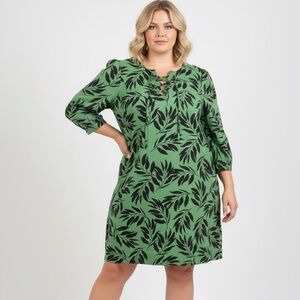 Who What Wear Leaf Print Green and Black Dress